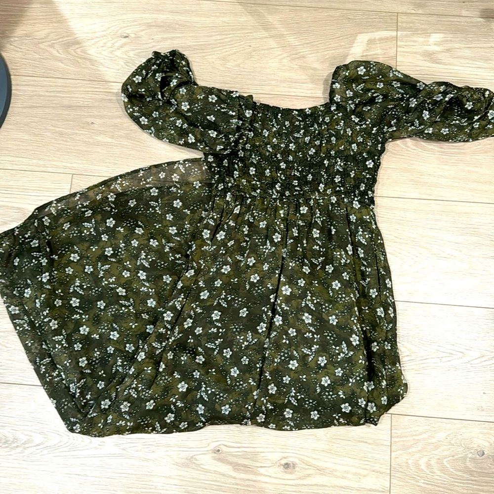 Fit & Flare Smocked Maxi Dress for Women. Green floral
